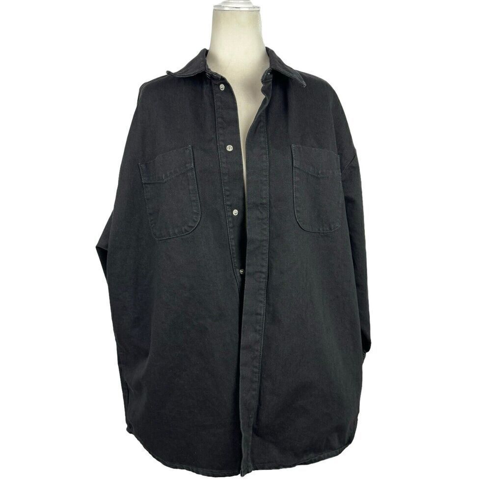 Good American Black Denim Shacket Jacket Oversized Size 1/2 Minimalist GWS999P